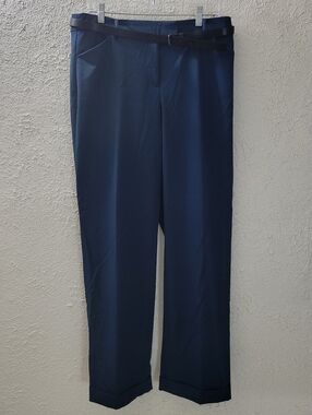 NWT Liz Claiborne Sz 12 Womens Belted Indigo Blue Dress Pants Straight Leg